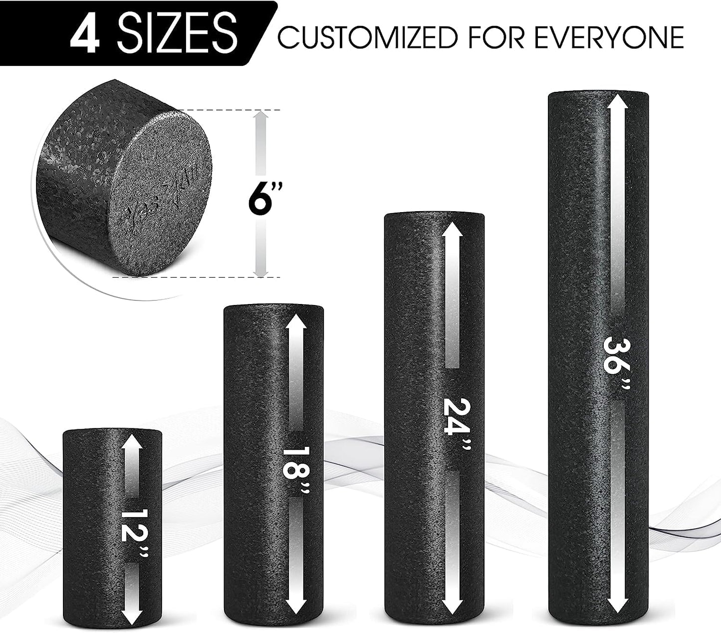 Yes4All High-Density EPP Round Back Roller Foam, Foam Roller for Yoga, Pilates & Stretching - 12, 18, 24, 36 inch