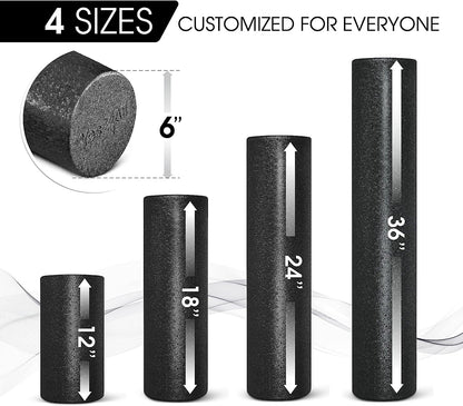 Yes4All High-Density EPP Round Back Roller Foam, Foam Roller for Yoga, Pilates & Stretching - 12, 18, 24, 36 inch