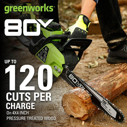 Greenworks PRO 80V 16-Inch Brushless Cordless Chainsaw | Battery Powered Electric Handheld Chainsaw | Auto Oiler Portable for Garden Yard Tree Felling, Firewood Cutting Logging Pruning, Tool Only