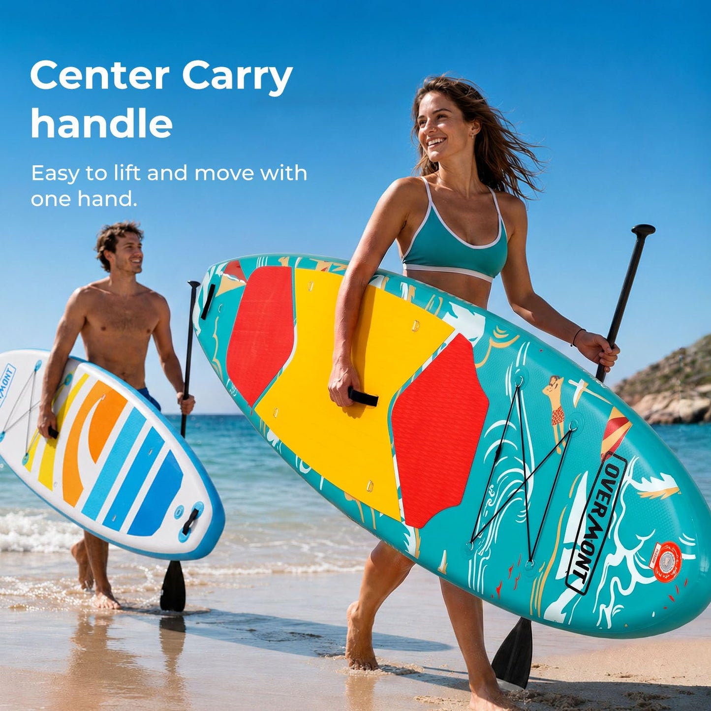 Overmont Inflatable Paddle Board 10'7" x 33" x 6", Extra Wide SUP for Adults & Beginners, 350 lb Stand Up Paddle Board with Adjustable Paddle, Pump, 3 Fins, Leash, Backpack & Repair Kit OVERMONT