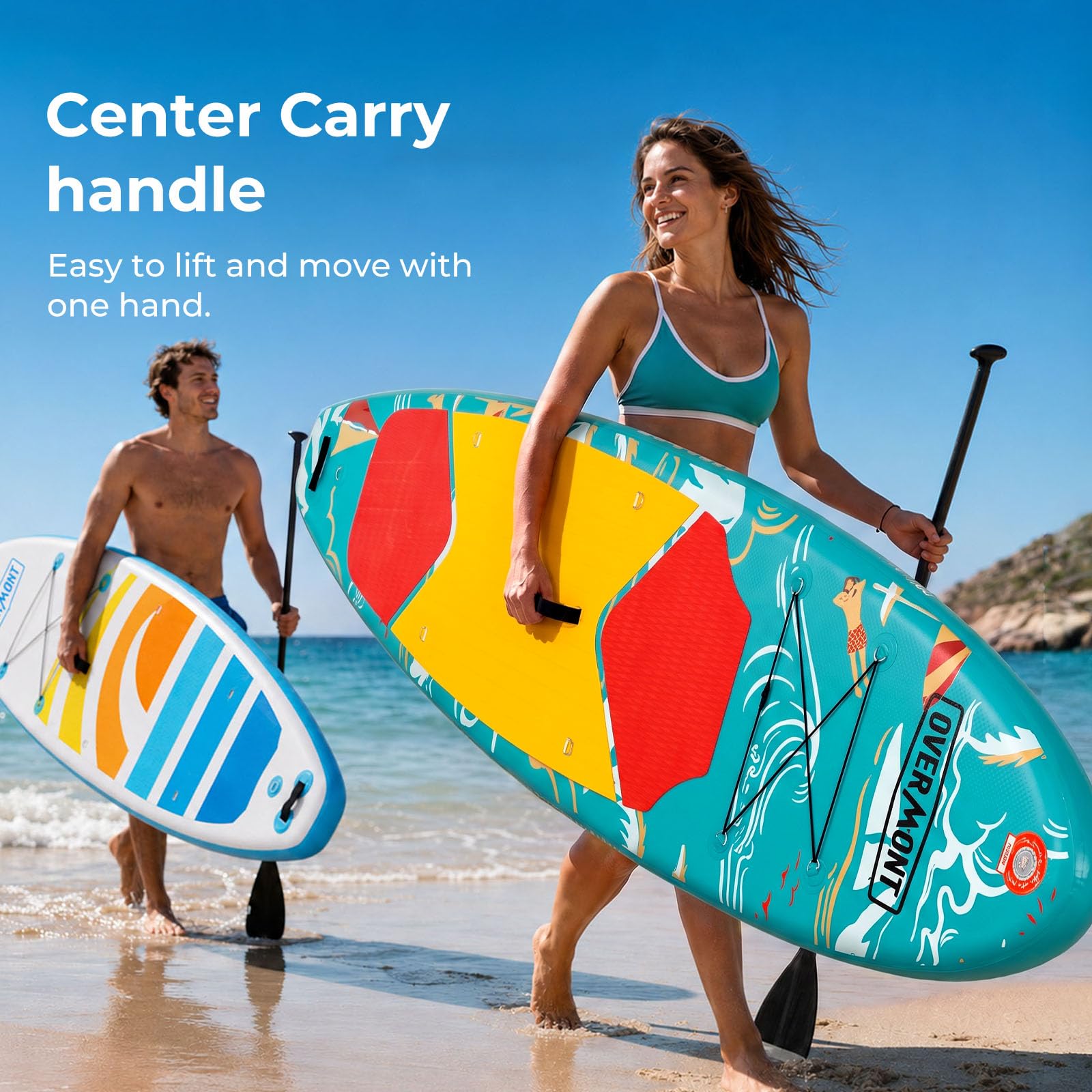 Overmont Inflatable Paddle Board 10'7" x 33" x 6", Extra Wide SUP for Adults & Beginners, 350 lb Stand Up Paddle Board with Adjustable Paddle, Pump, 3 Fins, Leash, Backpack & Repair Kit OVERMONT