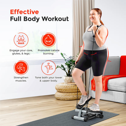 Sunny Health & Fitness Mini Stepper for Exercise, Low-Impact Stair Step Cardio Equipment with Resistance Bands, Digital Monitor - NO. 012-S