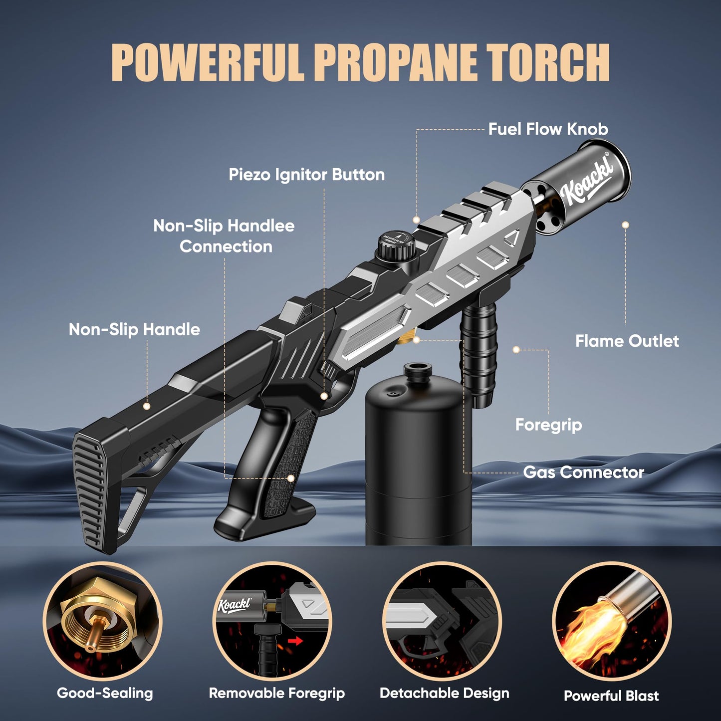 Powerful Propane Torch Gun, Blow Torch with Adjustable Flame, Flamethrower Kitchen Torch Gun Gas Welding Kits for Outdoor BBQ, Searing Steak, Camping & Charcoal Torch Lighter(Tank Not Included) - Available at All In One Marketplace Canada