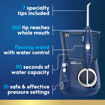 Waterpik Aquarius Water Flosser For Teeth Cleaning, Gums, Braces, Dental Care, Electric Power With 10 Settings, 7 Tips For Multiple Users & Needs, CDA Validated, Blue WP-663, Packaging May Vary Waterpik