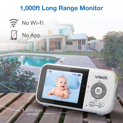 VTech VM819-2 Baby Monitor, 2.8” Screen, 2 Cameras, 1000ft Range, Night Vision, 2-Way Audio, Temperature Sensor, Lullabies, Secured Transmission No WiFi