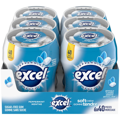 Excel Peppermint Sugar-Free Soft Chew Gum - 40 Pieces, 6-Pack Bundle