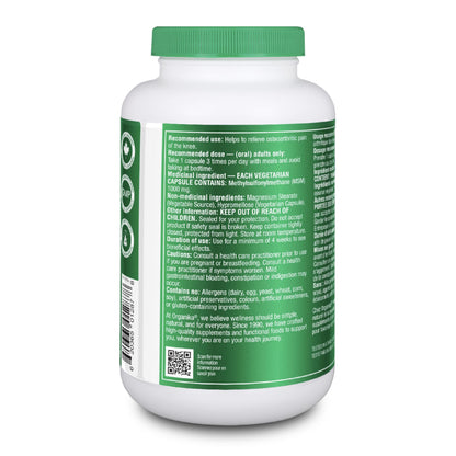 Organika MSM - Joint Support and Inflammation Relief Supplement | Supports Healthier Joints, Bones and Cartilage | Stronger Hair, Skin and Nails | Potent Antioxidant | 1,000mg of MSM - 180 vcaps Organika