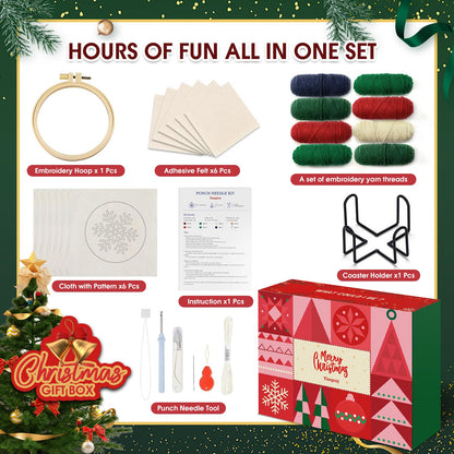 yuegool 6PCS Christmas Punch Needle Coasters Kit,Easy DIY Punch Needle Embroidery Kit for Beginners Adults Kids Including Patterns, Tools, Yarns, Hoop, Instruction, Coaster Holder Art Craft Supplies 🍁 All In One Marketplace Canada