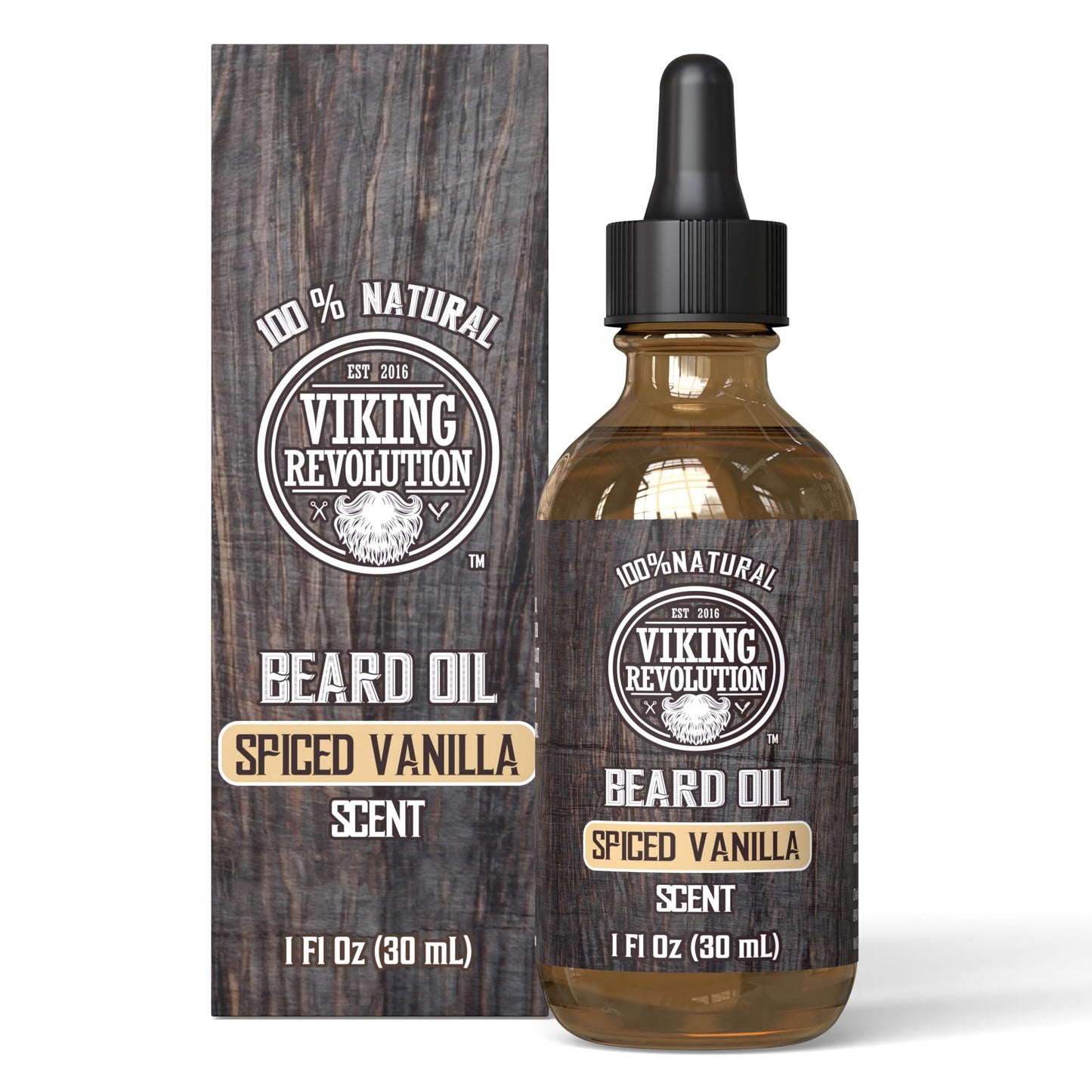Viking Revolution - Beard Oil - All Natural Beard Oil Men with Argan Oil & Jojoba Oil - Softens, Smooths & Strengthens - Beard Conditioner - Gifts For Men - Spiced Vanilla - 30 ml - Available at All In One Marketplace Canada