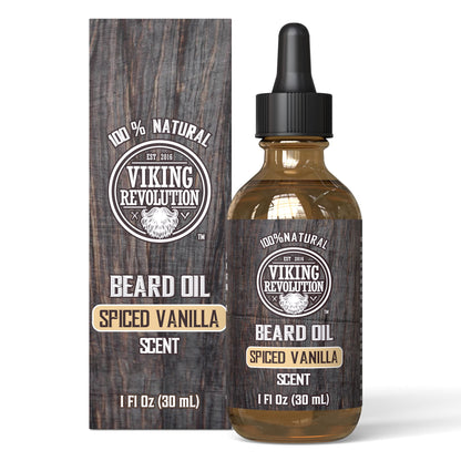 Viking Revolution - Beard Oil - All Natural Beard Oil Men with Argan Oil & Jojoba Oil - Softens, Smooths & Strengthens - Beard Conditioner - Gifts For Men - Spiced Vanilla - 30 ml - Available at All In One Marketplace Canada
