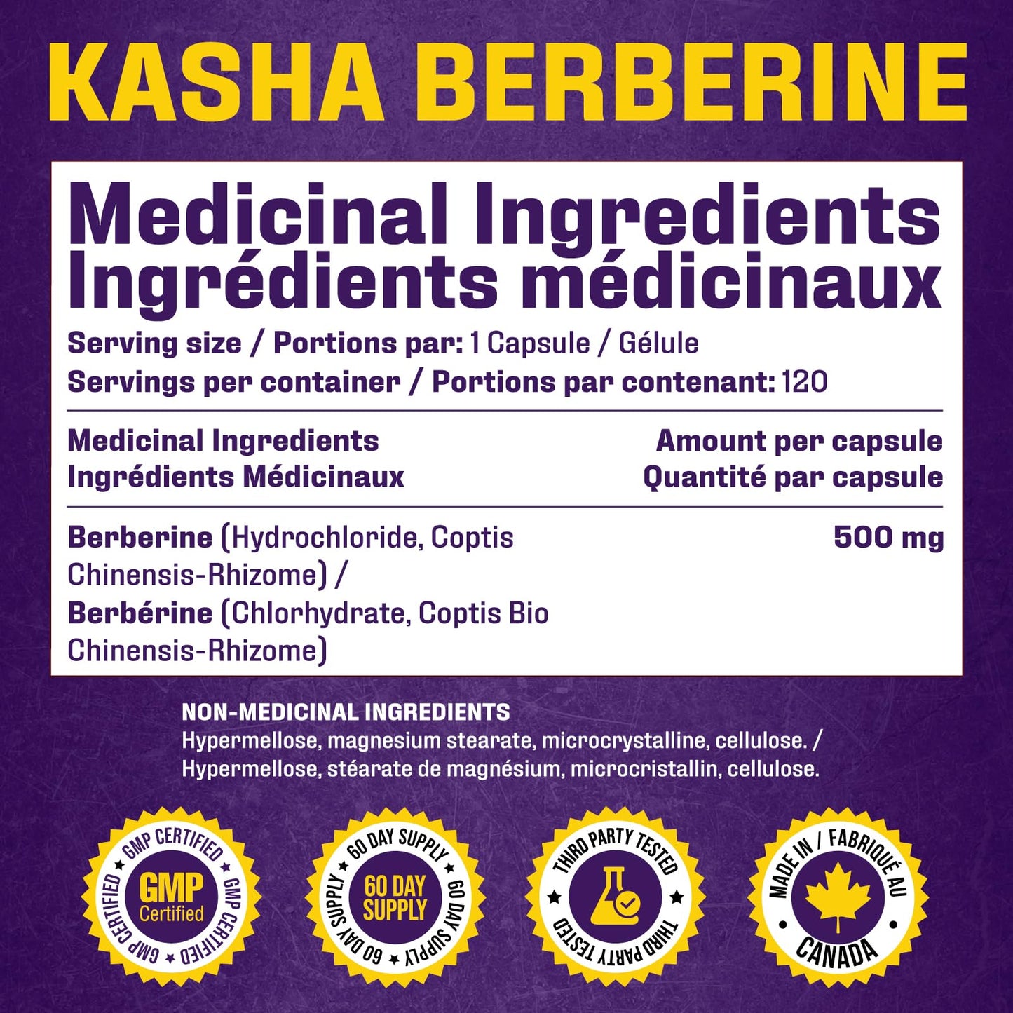 Maximum Strength Berberine Supplement 1000 mg Per Serving (500mg Per Capsule). Supports Healthy Glucose (Blood Sugar) and Lipid (Fats) Metabolism. Non-GMO, Vegan, Gluten-free. Bulk 120 Capsules. Proudly Canadian. Easy to Swallow. Kasha Nutrition - Available at All In One Marketplace Canada