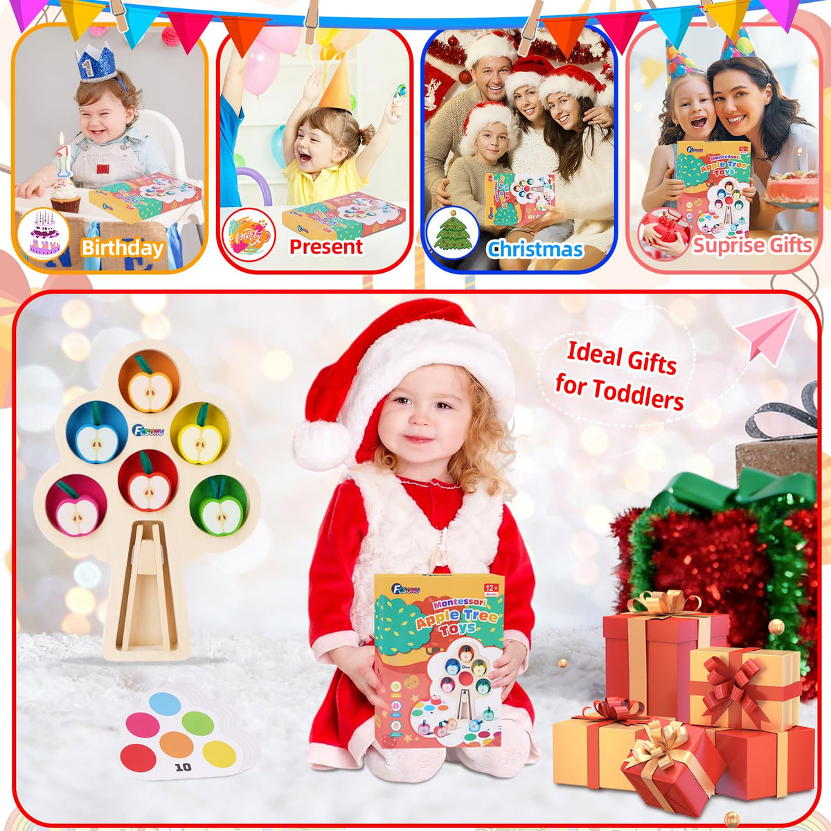 FCSONU Toddler Toys Montessori Toys for 1 2 3 Year Old|Clip Apple Matching 🍁 All In One Marketplace Canada