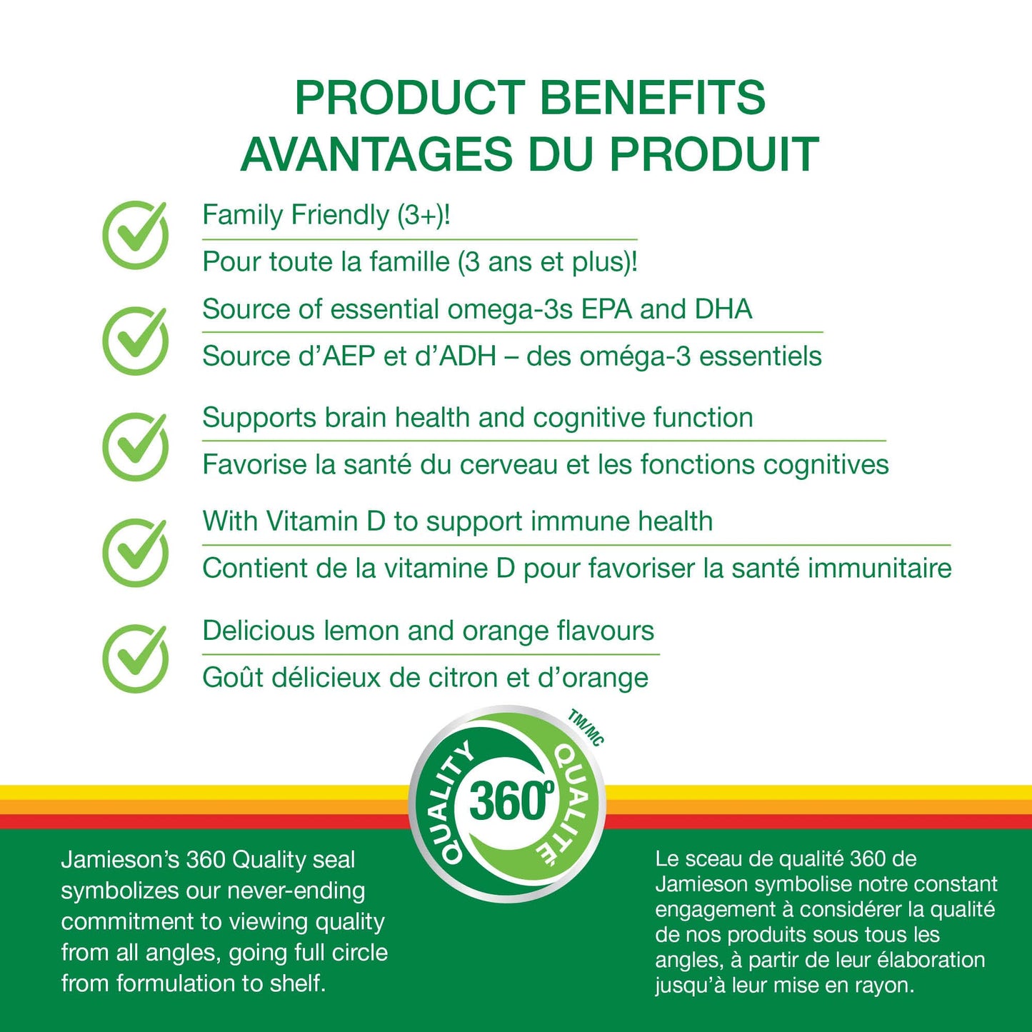 Jamieson Omega-3 Gummy with Vitamin D3, 90 Gummies, Orange and Lemon Flavours, Family Friendly (3+). Supports Brain Health and Immune Health, Non-GMO No Artificial Colours, Flavours, or Preservatives