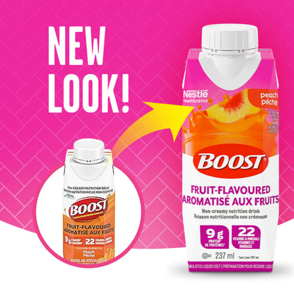 BOOST Peach Flavoured Complete Nutrition Drink, 24 Pack (237 mL Each)