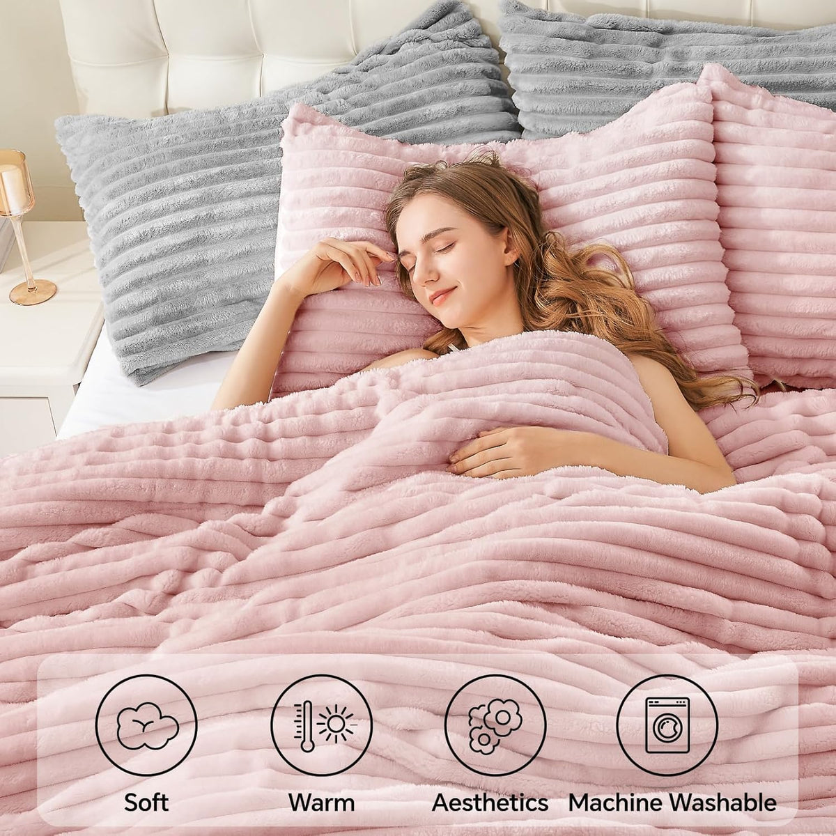 BEDELITE Fleece Queen Comforter Set, Soft Fluffy Bedding Set, Pink 🍁 All In One Marketplace Canada