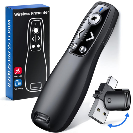 Presentation Clicker Wireless Presenter Remote for PowerPoint, RF 2.4GHz USB Powerpoint Clicker with Hyperlink & Volume Control PowerPoint Slide Advancer for Mac, Computer, Laptop