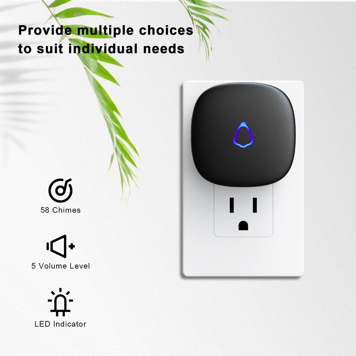 SECRUI Wireless Doorbell, Easy Installation, Adjustable Volumes, 58 Chimes, 1000Ft Operating Range, LED Indicator, Black