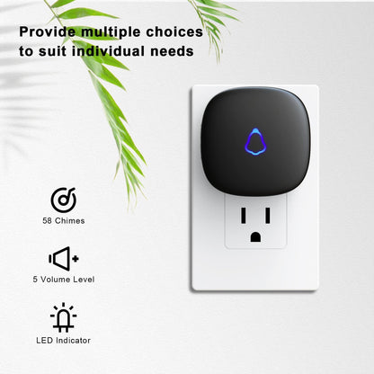SECRUI Wireless Doorbell, Easy Installation, Adjustable Volumes, 58 Chimes, 1000Ft Operating Range, LED Indicator, Black