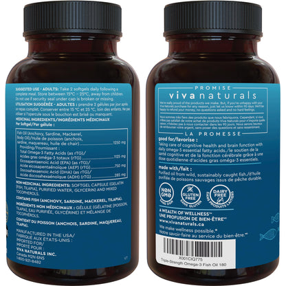 Omega 3 Fish Oil Supplements – 2500 mg High Potency Fish Oil with 1500 mg EPA & 570 mg DHA Omega 3 Fatty Acids in rTG Form for Better Absorption, No Fishy Aftertaste, IFOS Certified, 180 Softgels
