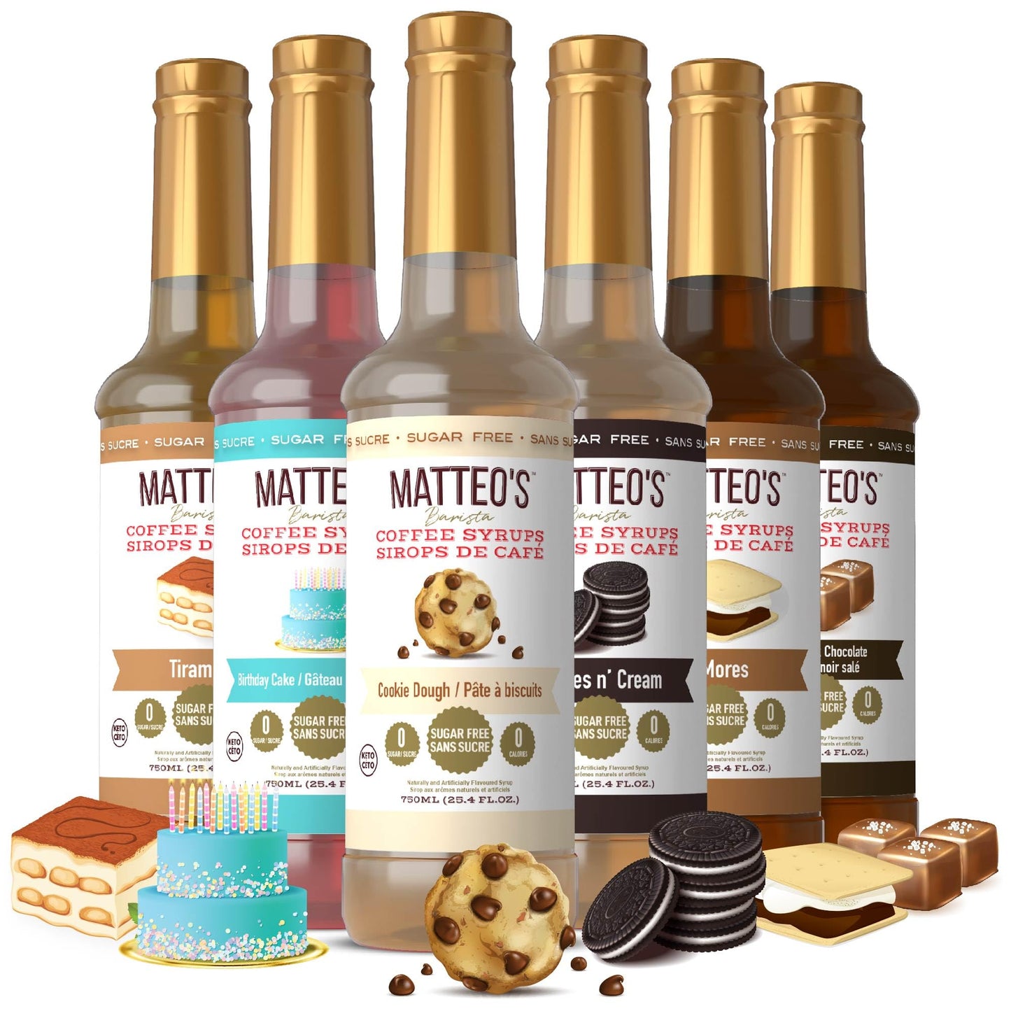 Matteo's Barista Style Sugar-Free Coffee Syrup, 6 Flavour Dessert Variety Pack, Zero Calories and Sugar, Keto-Friendly Coffee Syrups, Delicious Flavoured Coffee Syrup - 25.4 oz Syrup Bottles Matteo's