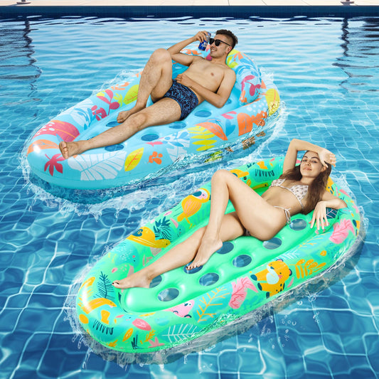 LUSARRYWILL 2 Pack Pool Floaties for Adults, 72"X42" Ultra Size with Headrest, Cooling Holes, Giant Pool Mats, Multi-Purpose Pool Float Lounger for Pool Party, Beach, Lake, River, Sea, Outdoor
