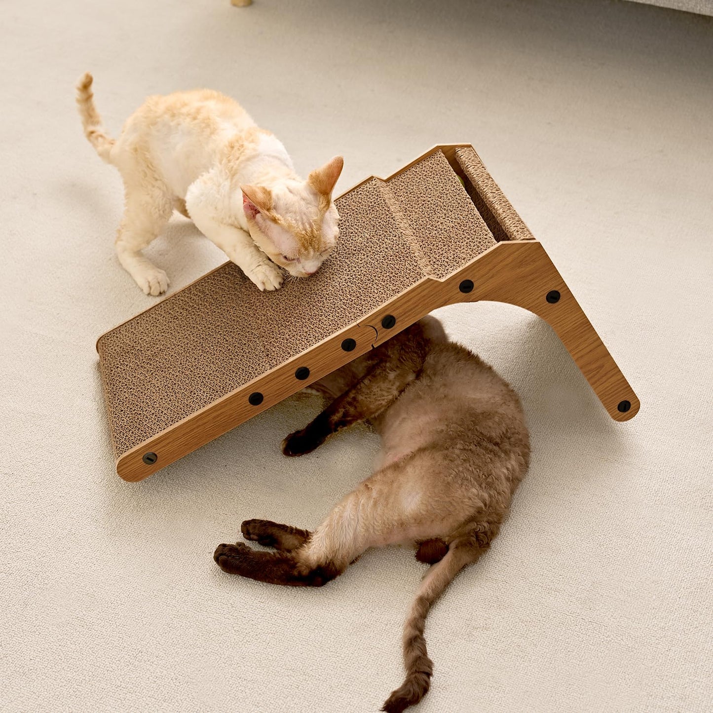 EHEYCIGA Cardboard Cat Scratcher for Indoor Cats, 68 CM L Shaped Vertical Cat Scratching Pad with Ball Cat Toy, Large Cat Scratcher Board