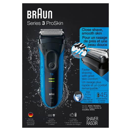 Braun Series 3 ProSkin 3040s Rechargeable Wet & Dry Men's Electric Shaver with Precision Trimmer - Available at All In One Marketplace Canada
