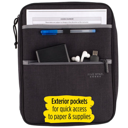 Five Star Zipper Binder, 1 Inch 3-Ring Binder with Round Rings, Carry-All with Pockets and 4-Tab Dividers, 375 Sheet Capacity, Black/Gray (29092IT8)