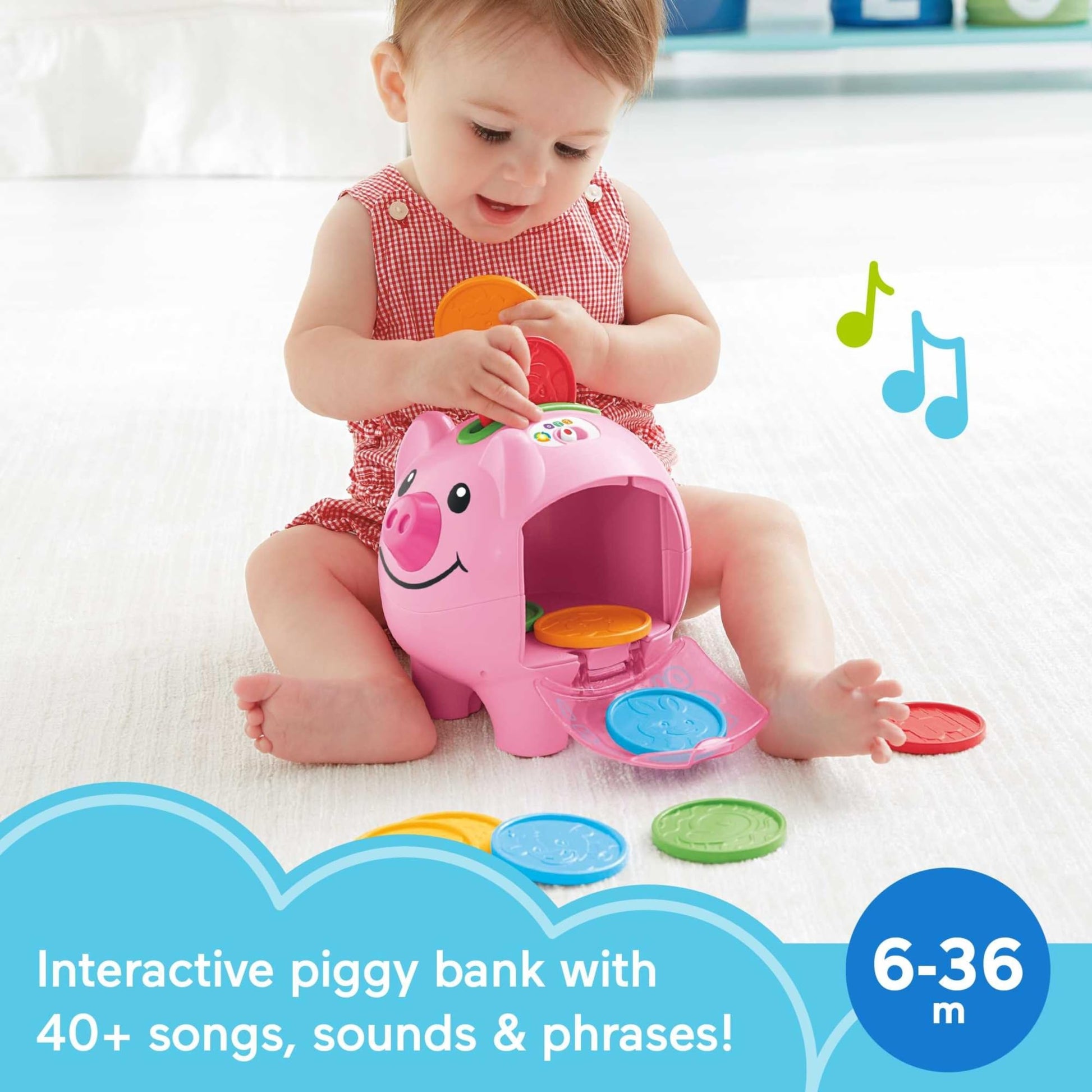 Fisher-Price Baby & Toddler Toy Laugh & Learn Smart Stages Piggy Bank with Educational Songs & Phrases for Infants Ages 6+ Months Fisher-Price