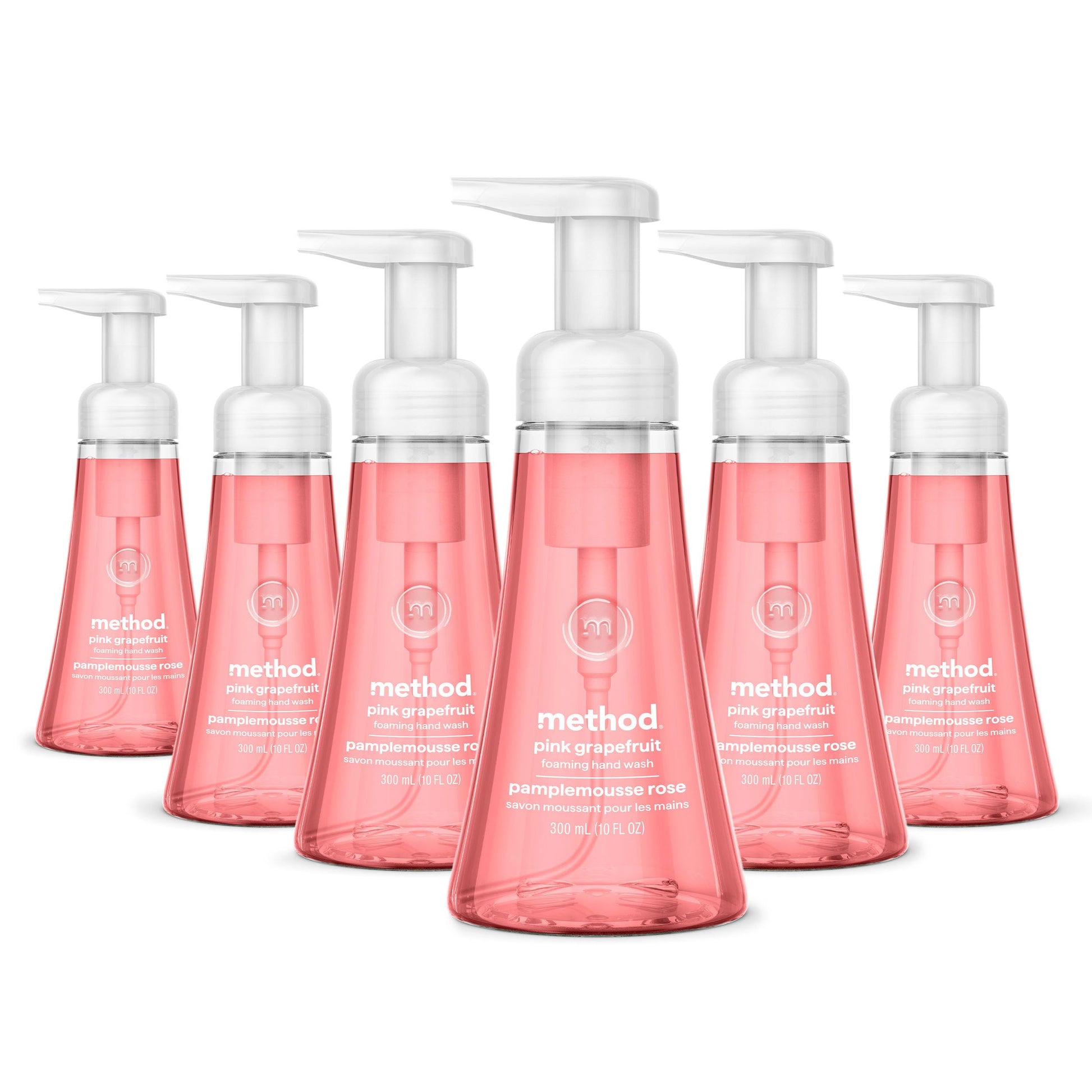 Method Foaming Hand Soap, Biodegradable Formula with Foaming Soap Dispenser Made of 100% Recycled Plastic, Pink Grapefruit Scent, 300 ml Soap Pump Bottles, 6 Pack Method