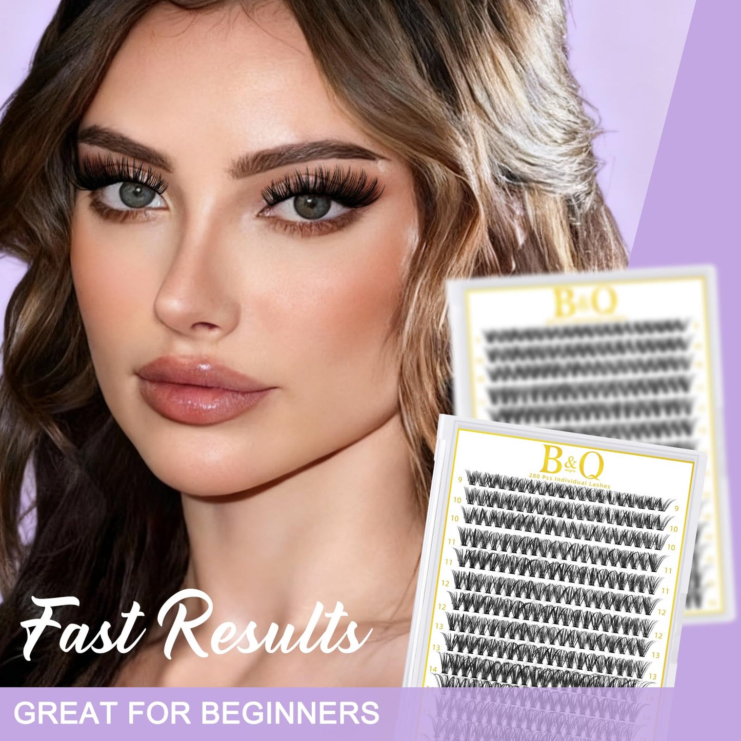 B&Qaugen Lash Clusters 280 Pcs 40D-0.07D-9-16MIX B&Q LASH Individual Lashes 10D 20D 30D 40D 50D Cluster Lashes C D Curl Eyelash Clusters Soft Volume DIY Lash Extensions at Home (40D-0.07D,9-16MIX)