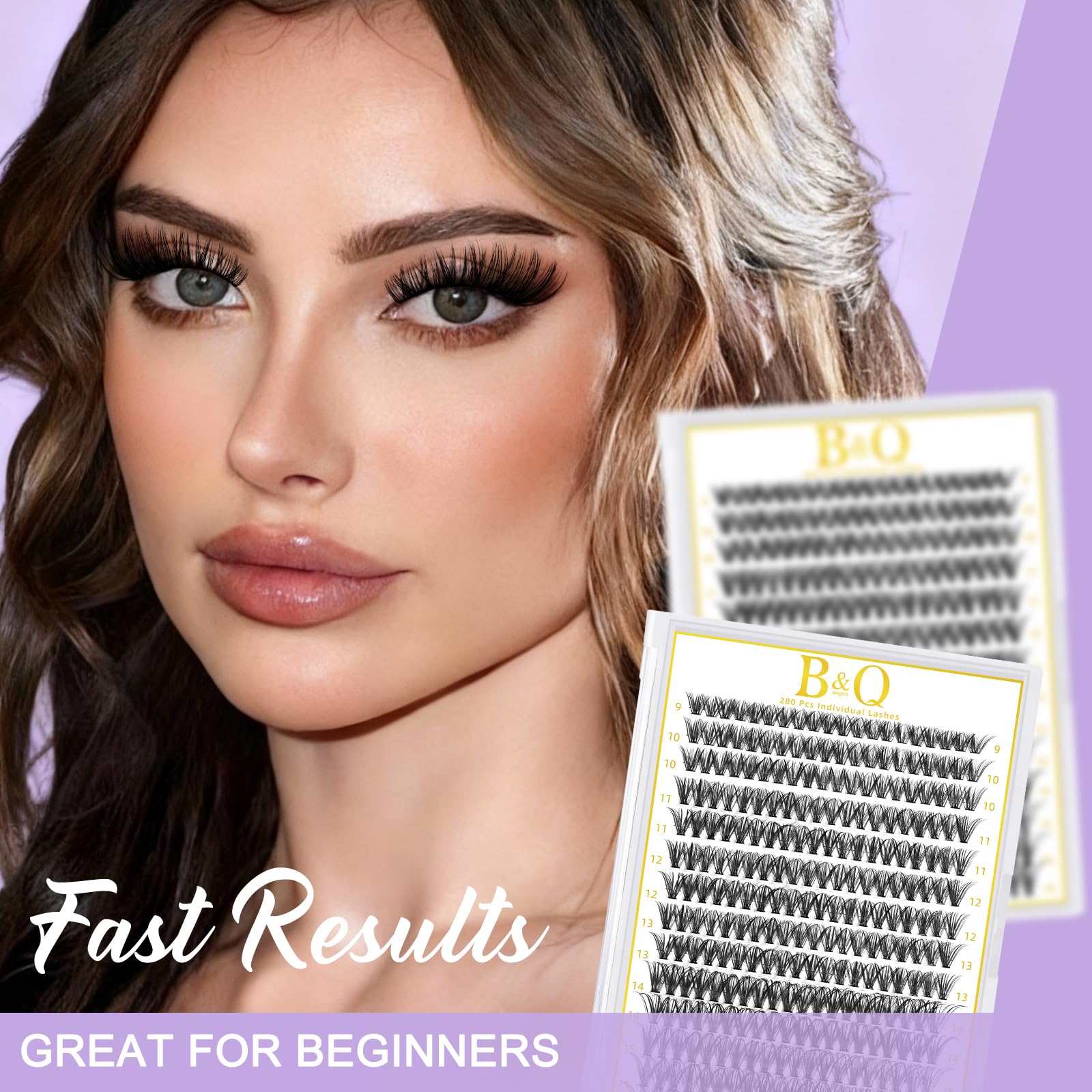 B&Qaugen Lash Clusters 280 Pcs 40D-0.07D-9-16MIX B&Q LASH Individual Lashes 10D 20D 30D 40D 50D Cluster Lashes C D Curl Eyelash Clusters Soft Volume DIY Lash Extensions at Home (40D-0.07D,9-16MIX)