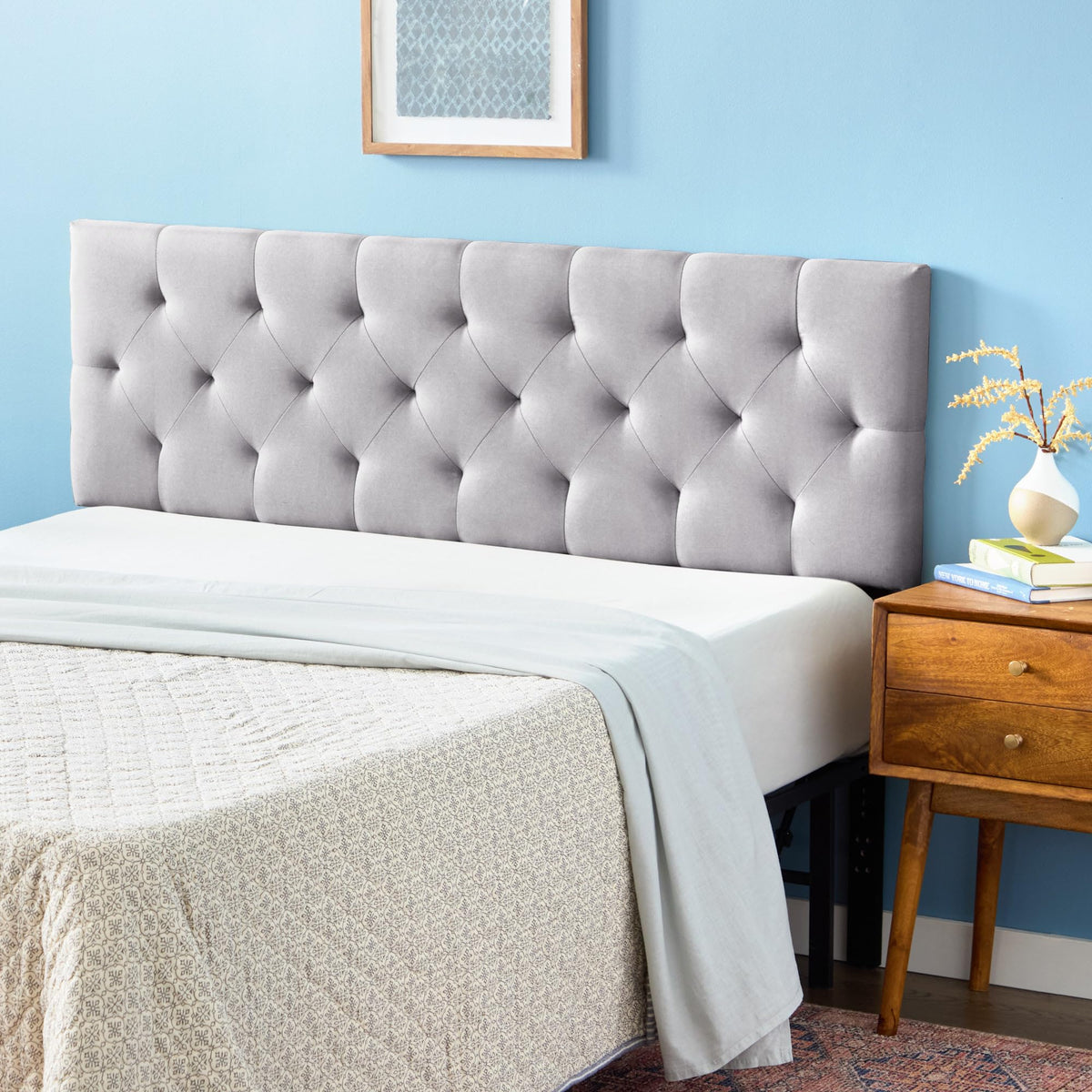 LUCID Mid-Rise Upholstered Headboard - Adjustable Height From 34” to 46” - Queen - Stone