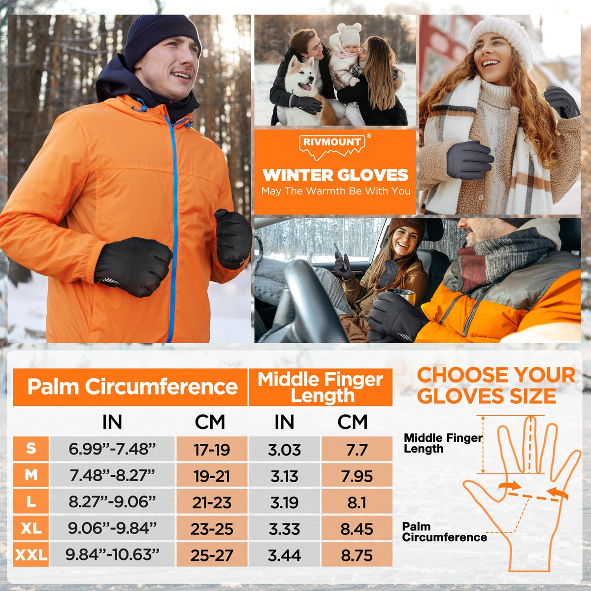 RIVMOUNT Winter Gloves Women Men Touch Screen Waterproof Warm Gloves, for Cold Weather Running, Driving, Cycling, Biking, Riding, Walking, Hiking, Outdoor Sports, Daily Work 🍁 All In One Marketplace Canada
