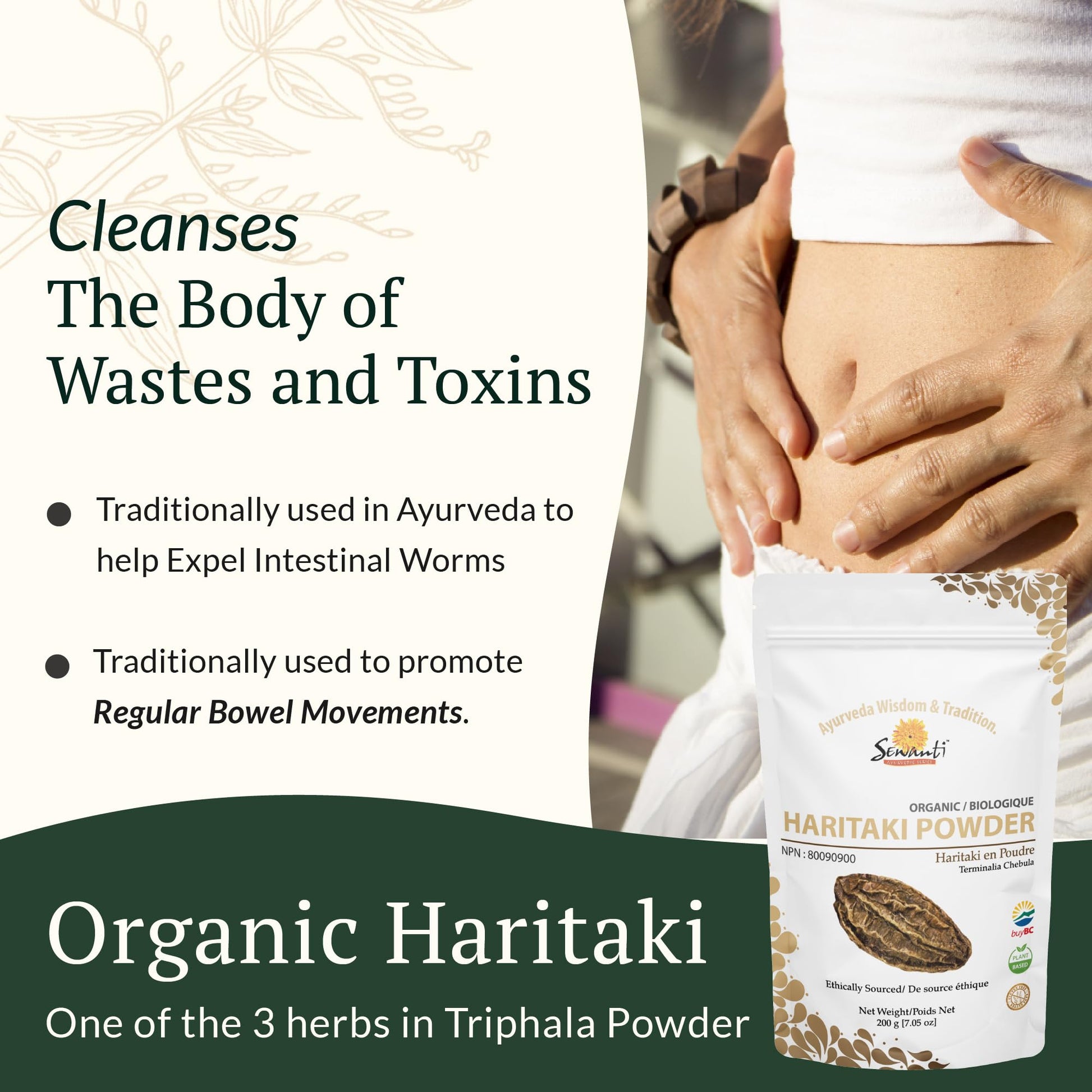 Sewanti Ayurvedic Organic Haritaki Powder - Terminalia Chebula for Constipation Relief, Digestive Wellness & Intestinal Cleanse | NPN 80090900 | GMP Certified | Packaged in Canada, 200g Sewanti