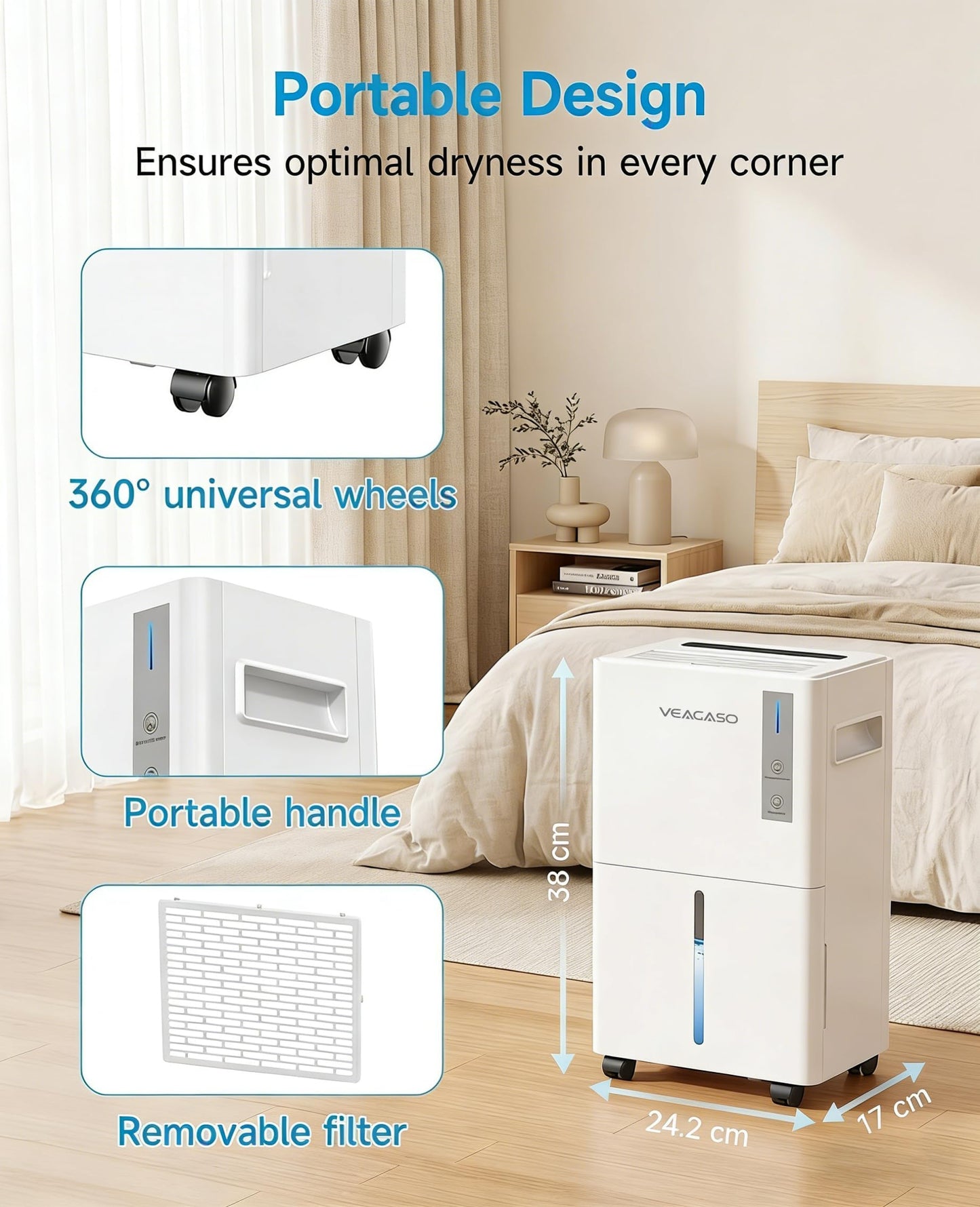 VEAGASO 1500 Sq.Ft Dehumidifier, 21 Pints Dehumidifiers for Basemens with Drain Hose & Humidity Control, Quiet Operation Dehumidifiers for Home, RV, Bathroom, Bedroom - 3 Modes & 24H Timer - Available at All In One Marketplace Canada