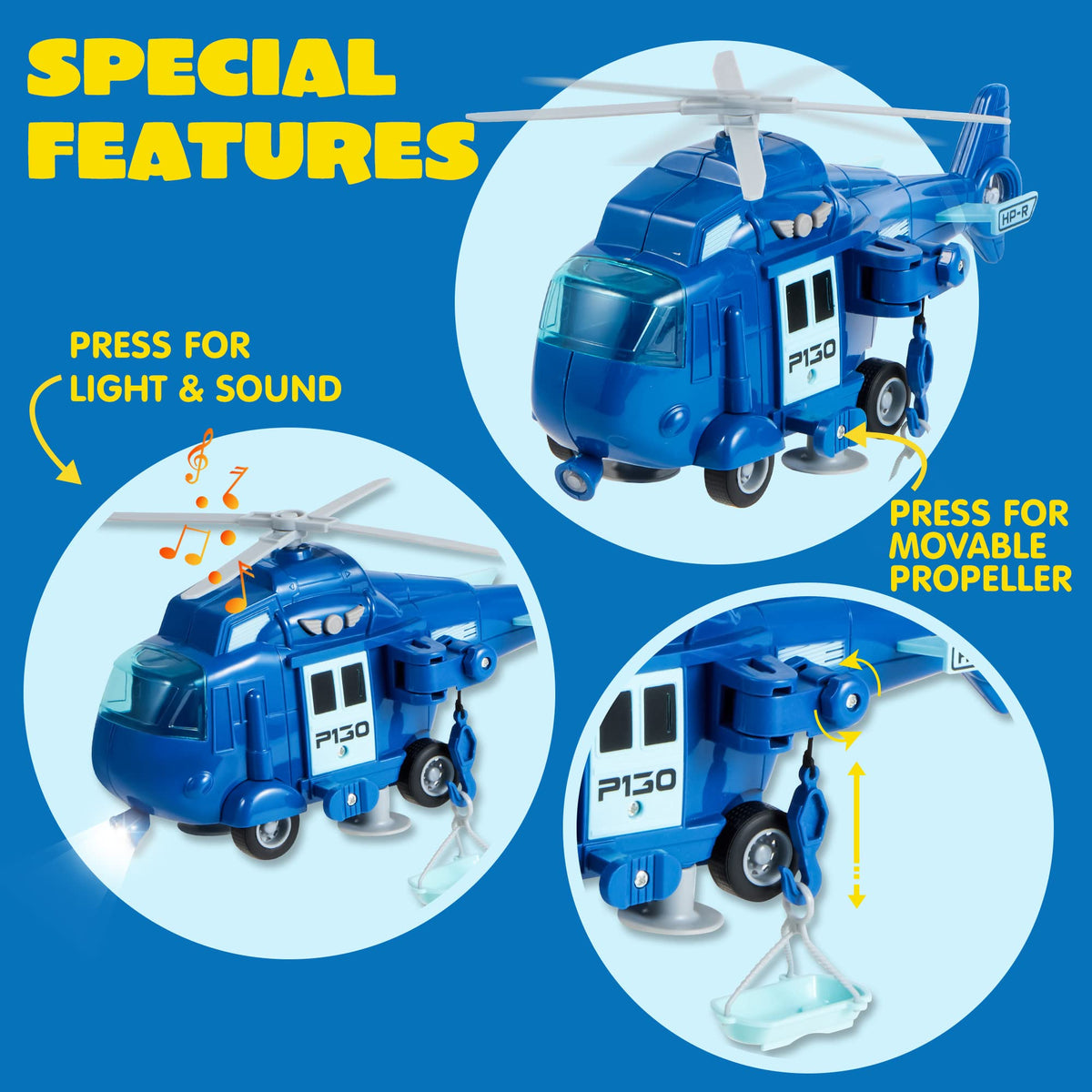 JOYIN 4 Packs Emergency Vehicle Toy Playsets, Friction Powered Vehicles with Light and Sound, Including Fire Truck, Ambulance, Play Police Car and Helicopter, Christmas Toddler Kids Boys Gifts 🍁 All In One Marketplace Canada