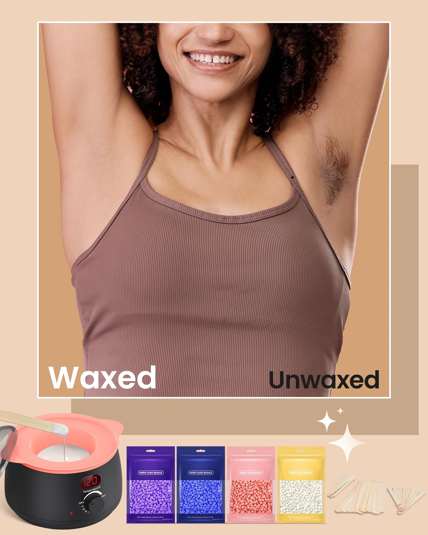 Waxing Kit for Women & Men: Digital Display Waxing Kits, Hard Wax Kit Wax Warmer for Hair Removal with 4-Pack Hard Wax Beads- All-in-One at-Home Wax Pot Machine for Brazilian, Bikini, Legs & Body - Available at All In One Marketplace Canada