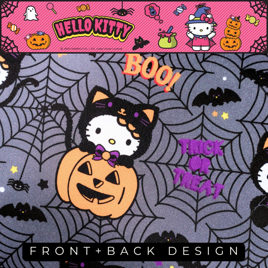 Taie d'oreiller réversible standard Sanrio Hello Kitty squelette Halloween, en satin soyeux pour cheveux et peau, 50x76 cm (produit sous licence officielle) par Franco Collectibles