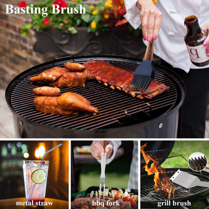 ROMANTICIST 25pcs Extra Thick BBQ Grill Accessories, Father's Day Grilling Gifts Set for Men Dad, Heavy Duty Grill Tools Utensils Kit with Spatula, Tongs in Aluminum Case for Birthday Brown