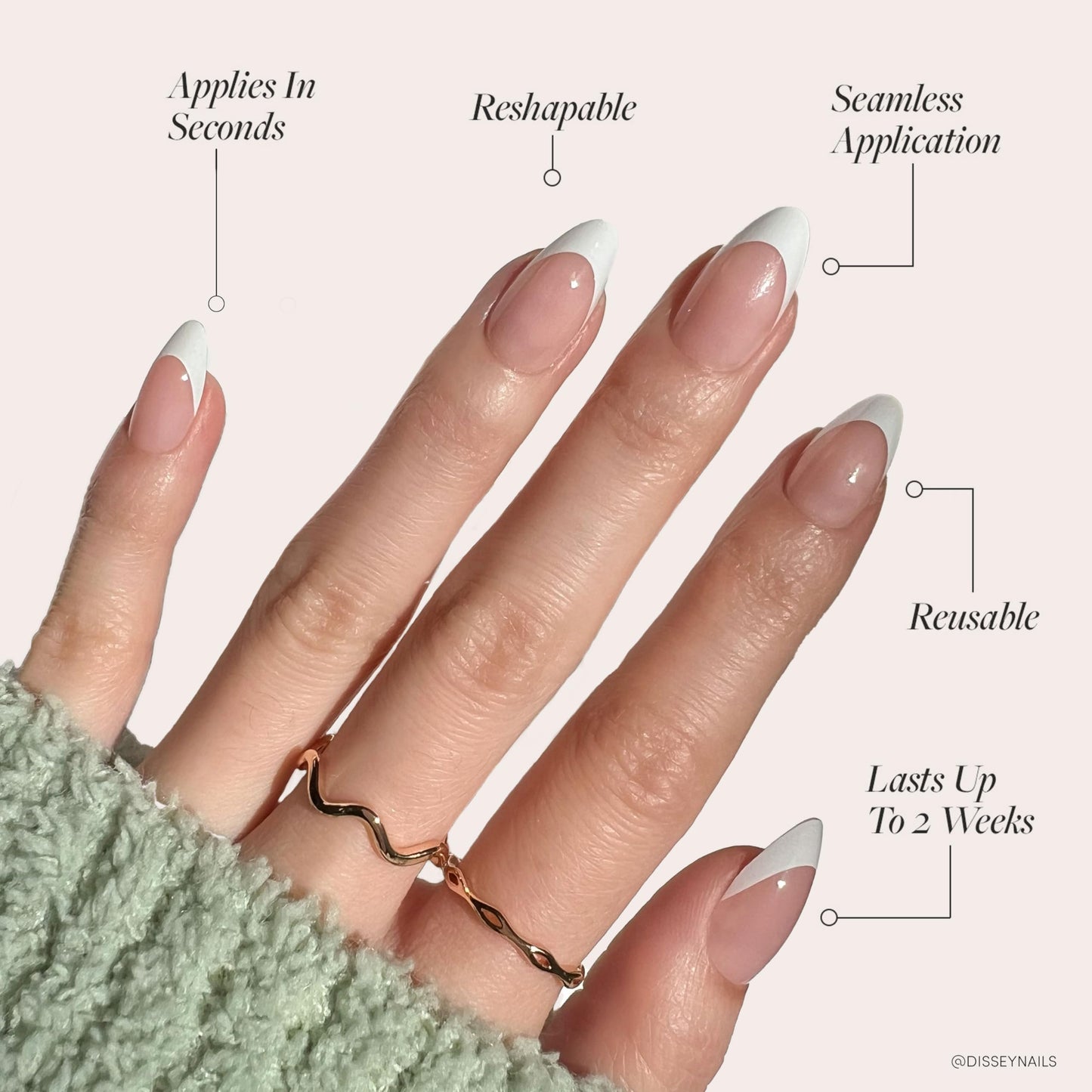 Glamnetic Press On Nails - Ma Damn | French Tip Nails, UV Finish Short Pointed Almond Shape, Reusable Semi-Transparent Nails in 12 Sizes - 24 Nail Kit with Glue - Available at All In One Marketplace Canada