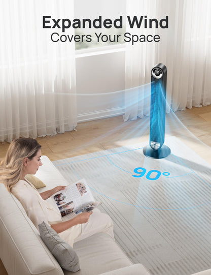 DREO Smart Tower Fan for Bedroom, Upgraded DC 9 Speeds 20dB Ultra-Quiet Floor Fan, 90° Oscillating Fans with 28ft/s Velocity, 12H Timer, Standing Fan, Bladeless Fan Powerful for Home Office Room - Available at All In One Marketplace Canada