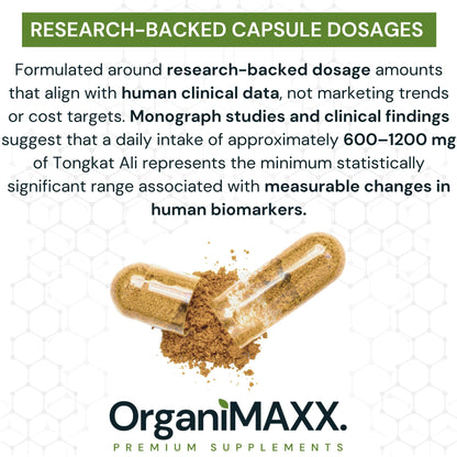 6X Strength Tongkat Ali 600 MG PER SINGLE CAPSULE 60,000 MG Equivalent 100:1 Extract Ratio Highest Potency, OrganiMAXX Longjack Eurycoma Longifolia Non-GMO Premium Tongkat Ali Supplement For Men. - Available at All In One Marketplace Canada