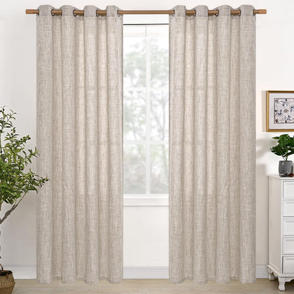 YoungsTex Natural Linen Curtains 84 Inch Long for Living Room Bedroom Grommet Top Light Filtering Privacy Linen Textured Window Semi Sheer Drapes, 2 Panels, 52x84 Inch, Natural