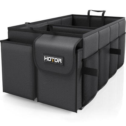 HOTOR Trunk Organizer - Car Organizer, Foldable Trunk organizer for SUVs & Sedans, Car Accessories, Tools, Sundries, 2 Compartments, Black