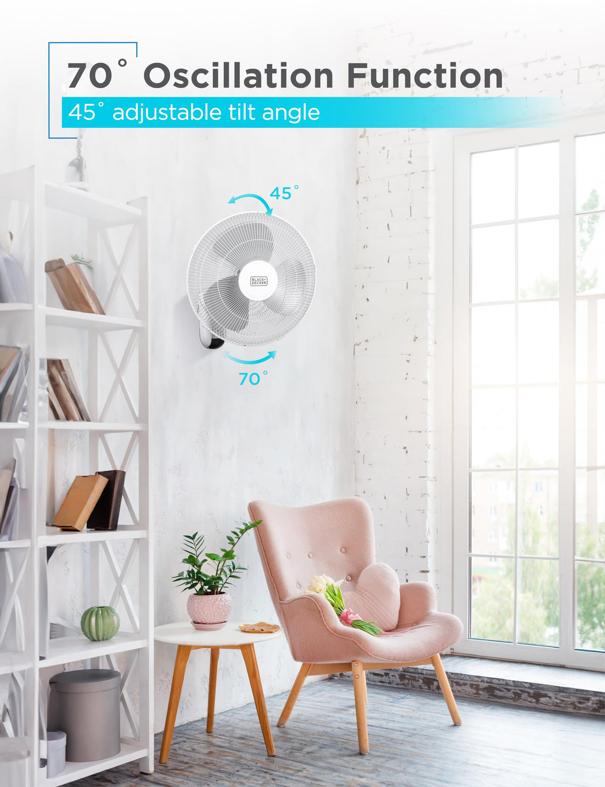 BLACK+DECKER 16" Wall Mount Fan With Remote Control, Oscillating With 3 Speed Settings and Shut Off Timer, Adjustable Tilt Angle, White