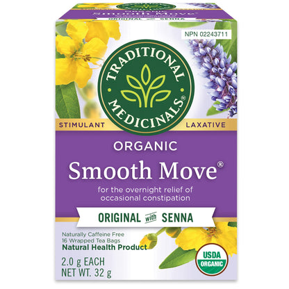 Traditional Medicinals Organic Smooth Move Herbal Tea - 6 Pack (96 Tea Bags) - Gentle Overnight Constipation Relief