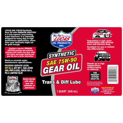 Lucas Oil 10047 SAE 75W-90 Synthetic Transmission and Differential Lube -, Clear, 1 Quart (32 Ounces) Lucas Oil