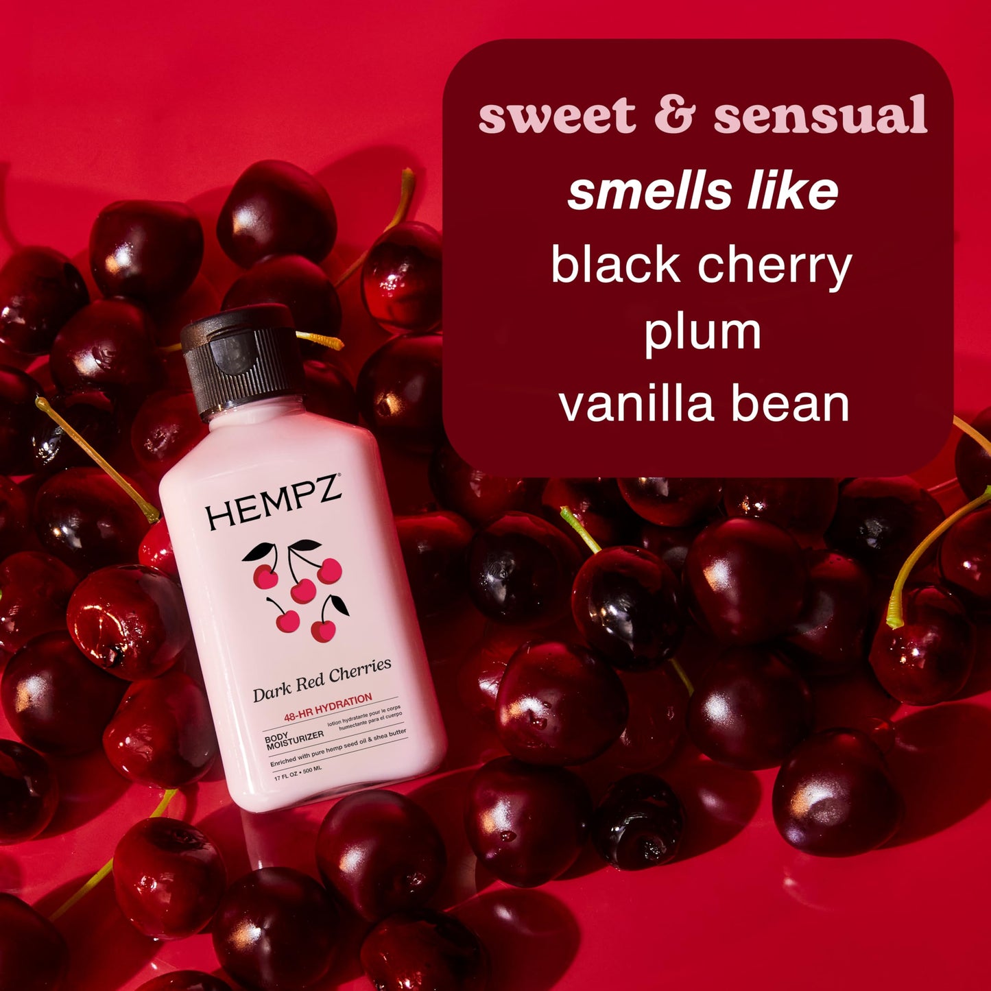 Hempz Dark Red Cherries Lotion, Ultra Hydrating Moisturizer for Body, Hands and Feet 17 oz. - Available at All In One Marketplace Canada