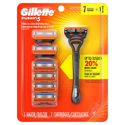 Gillette Fusion5 Mens Razor, Includes 1 Handle, 7 Razor Blade Refills